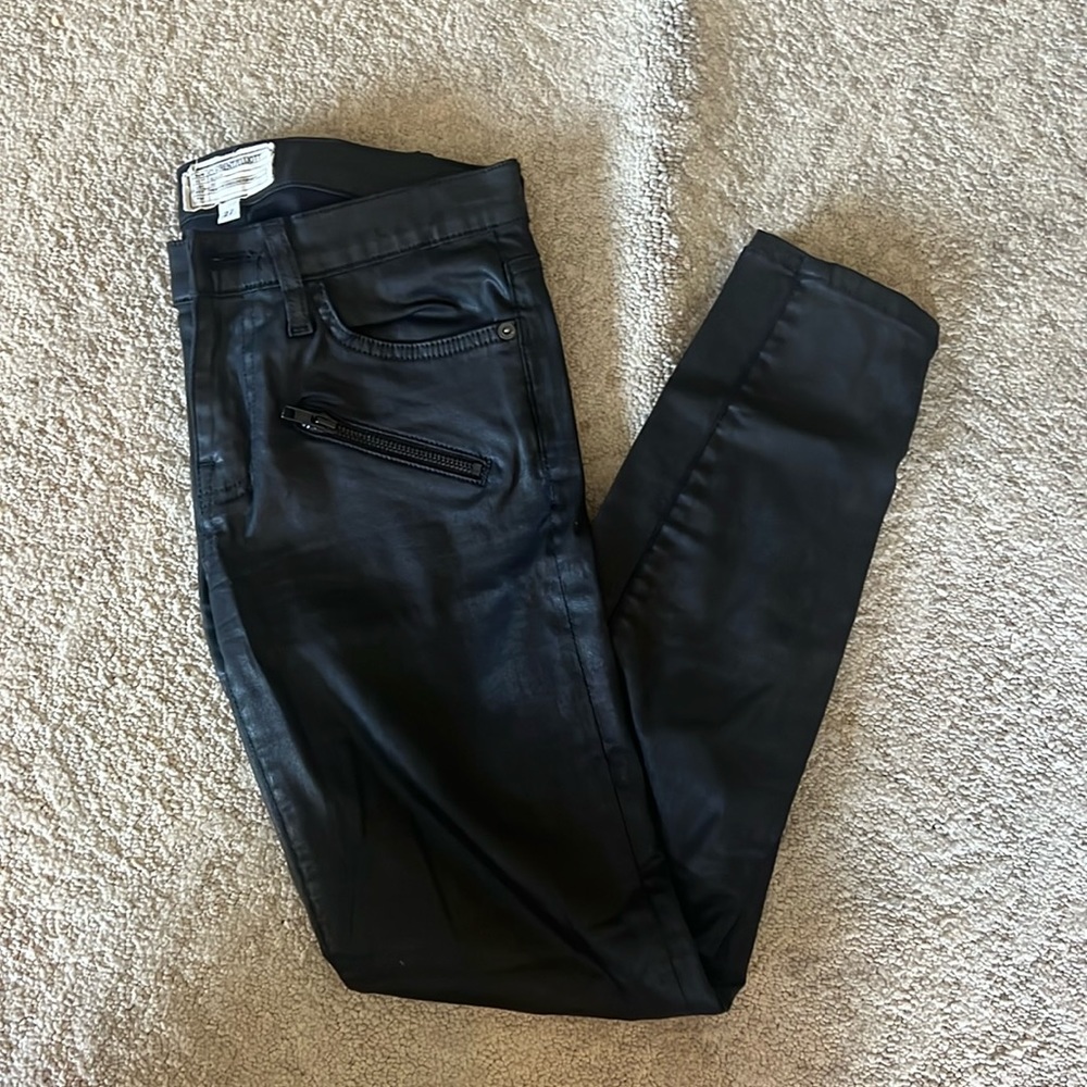 Current/Elliott coated black jeans with ankle zipper